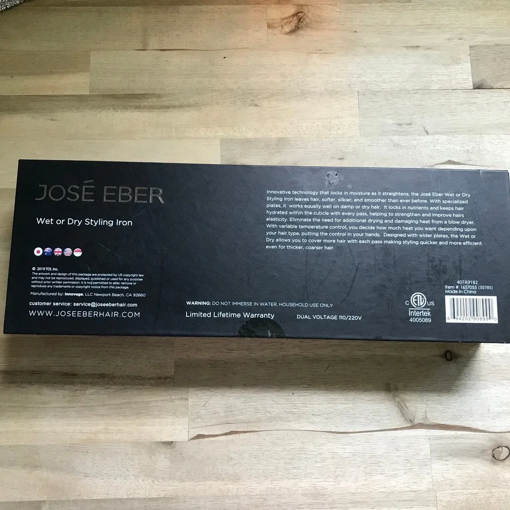 Jose Eber Wet or Dry Styling Iron 1.5 Inch Wide Plates BlkFlat Iron Dual Voltage